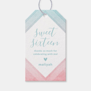 Pastel Watercolor Sweet Sixteen Thank You Aqua Gift Tags