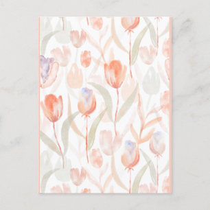 Pastel Watercolor Tulips Pattern Postcard