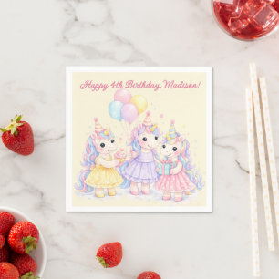 Pastel Watercolor Unicorn Girls Birthday Napkin