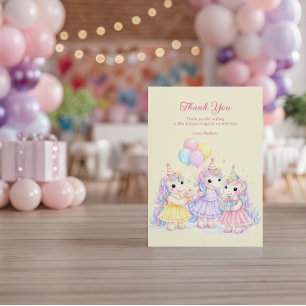 Pastel Watercolor Unicorn Girls Birthday Thank You Card