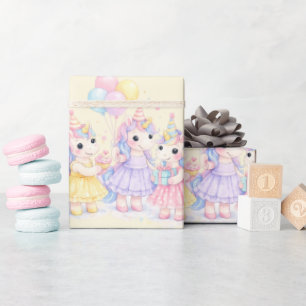Pastel Watercolor Unicorn Girls Birthday Wrapping Paper