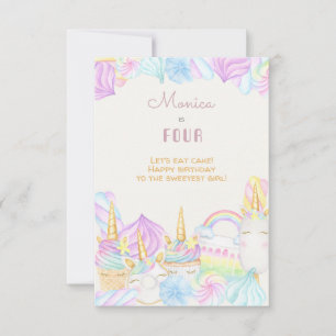 Pastel watercolor unicorn sweets happy birthday card