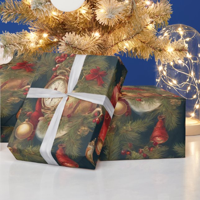 Pastel Watercolor Victorian Christmas Ornaments  Wrapping Paper (Holidays)