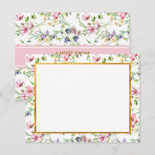 Pastel Watercolor Wildflower Stationery with Gold Card