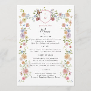 Pastel Watercolor Wildflower Wedding Menu
