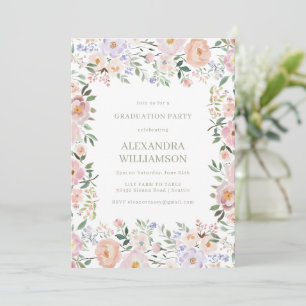 Pastel Watercolor Wildflowers Graduation Party Invitation