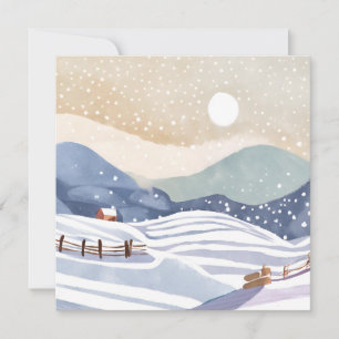 Pastel Watercolor Winter Hills Cabin Card