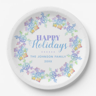 Pastel Watercolor Winter Snowflakes   Holidays Paper Plate