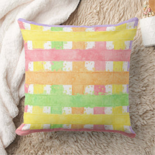 Pastel Watercolor Woven Stripe Pattern Cushion