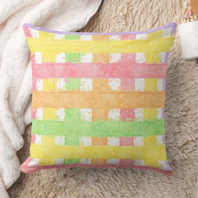 Pastel Watercolor Woven Stripe Pattern Cushion (Blanket)