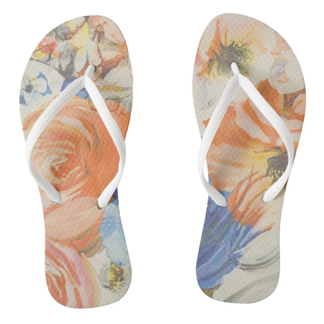 Pastel Watercolors Artwork Bouquet of Flowers Jandals (Footbed)
