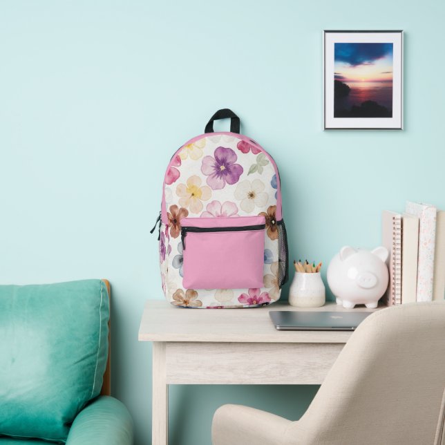 Pastel Watercolour Floral  Printed Backpack (Insitu)