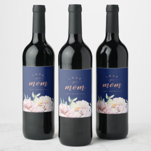 Pastel Watercolour Florals   Love You Mum  Wine Label