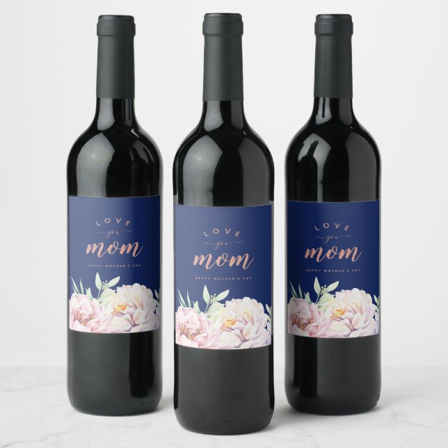 Pastel Watercolour Florals | Love You Mum  Wine Label (Bottles)