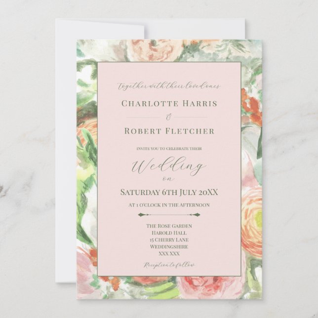 Pastel Watercolour Flower Wedding Invitation (Front)