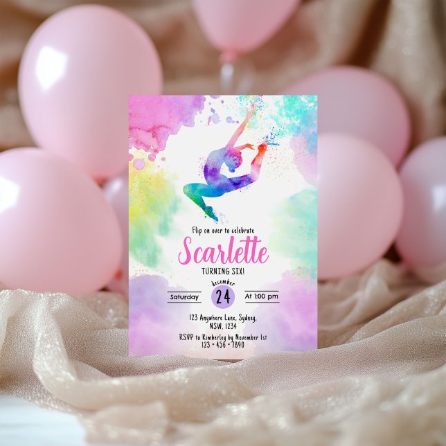 Pastel Watercolour Gymnastic birthday invitation (Creator Uploaded)