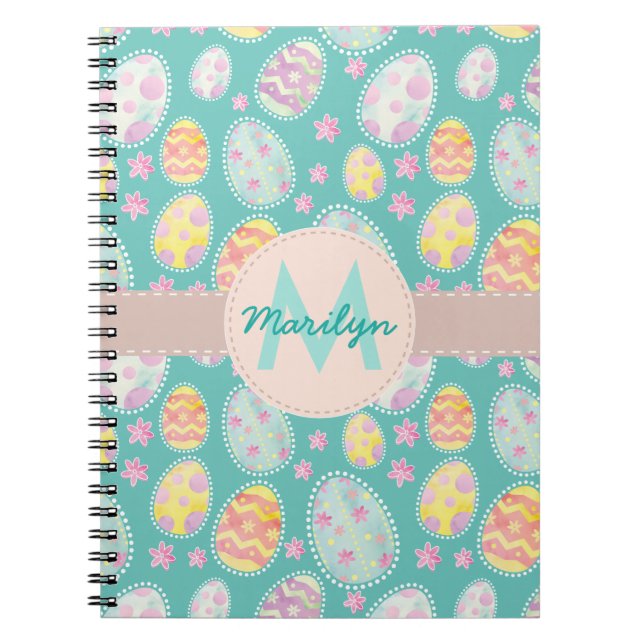 Pastel Watercolour Painted Easter Egg Pattern Spiral Notebook (Front)