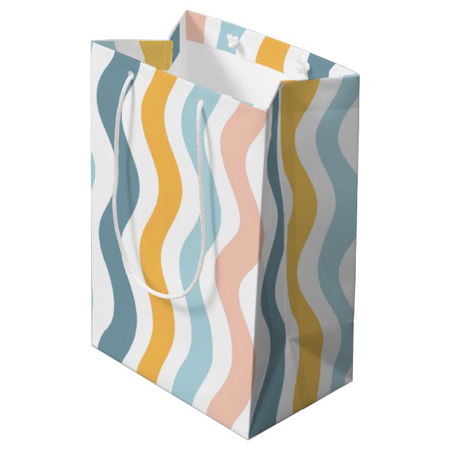 Pastel Wavy Lines  Medium Gift Bag (Back Angled)