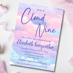 Pastel We're On Cloud 9 Baby Shower Invitation