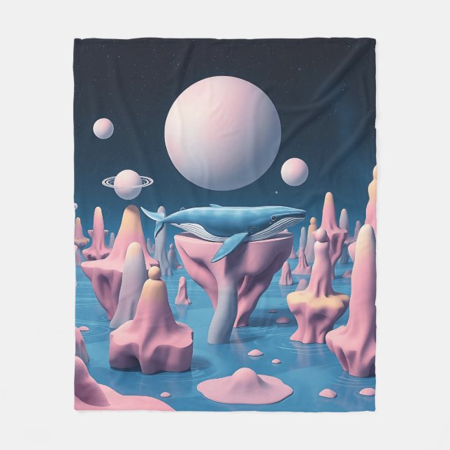 Pastel Whale in Floating Island Dreamscape Fleece Blanket (Front)
