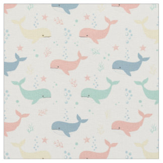 Pastel Whale Whimsical Sea Animals Print Fabric