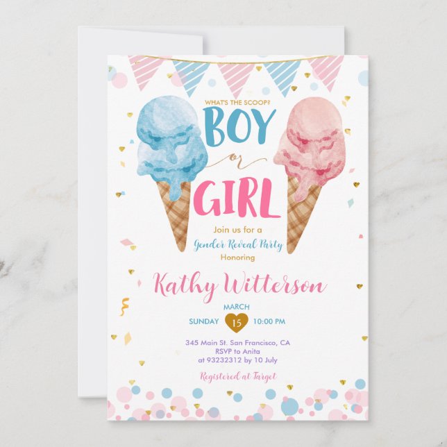 Pastel What's The Scoop Ice Cream Gender Reveal  Invitation (Front)