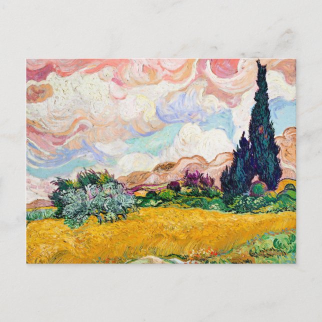Pastel Wheat Fields with Cypresses, remix,  Postcard (Front)