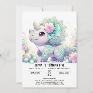 Pastel Whimsical Dinosaur Digital Birthday  Invitation