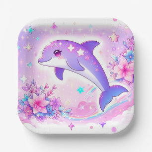  Pastel Whimsical Dolphin Baby Shower Paper Plate