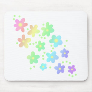 Pastel Whimsical Rainbow Flowers Mouse Pad