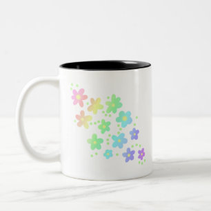Pastel Whimsical Rainbow Flowers Two-Tone Coffee Mug