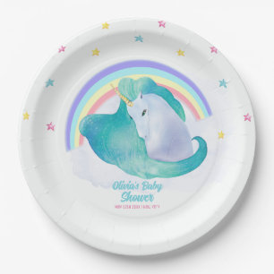Pastel Whimsical Star Unicorn Rainbow Baby Shower  Paper Plate
