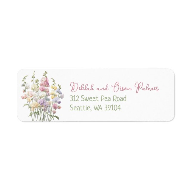 Pastel Whimsical Sweet Pea Flowers Return Address (Front)