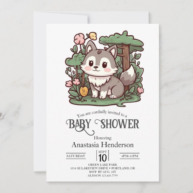 Pastel Whimsical Wolf Baby Shower Invitation (Front)