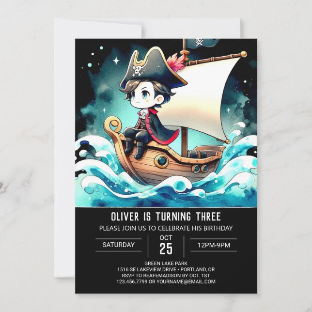 Pastel Whimsy Pirate Birthday Invitation (Front)