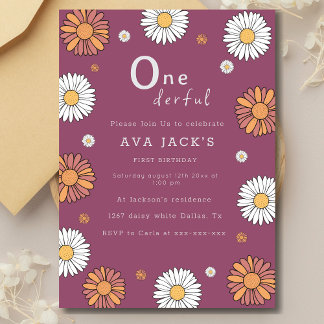 Pastel white and pink orange daisy flowers invitation