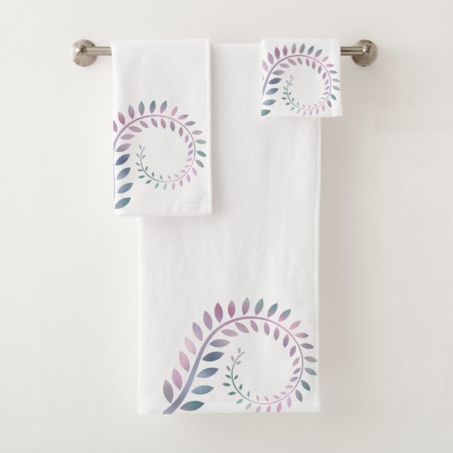 PASTEL WHITE BOTANICAL SWIRL BATHROOM TOWEL SET (Insitu)