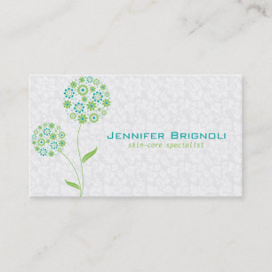 Pastel White Green And Blue Floral Design Business Card