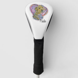 Pastel White Poodle Stained Glass Dog with Heart  Golf Head Cover