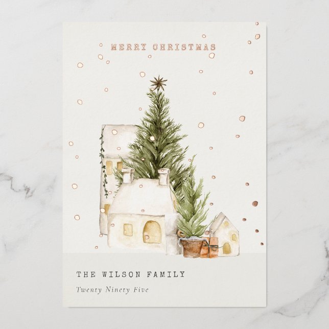 Pastel White Snow Tree Houses Merry Christmas (Front)