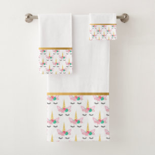 PASTEL WHITE UNICORN GOLD BATHROOM TOWEL SET