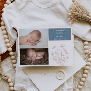 Pastel Wildflower Baby Photo Announcement Card