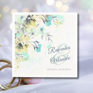 Pastel Wildflower Botanical Romance Blue Wedding Napkin
