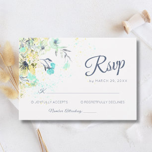 Pastel Wildflower Botanical Romance Blue Wedding RSVP Card
