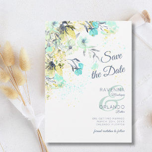 Pastel Wildflower Botanical Romance Blue Wedding Save The Date