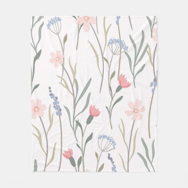 Pastel Wildflower Botanical Seamless Pattern | Ele Fleece Blanket (Front)