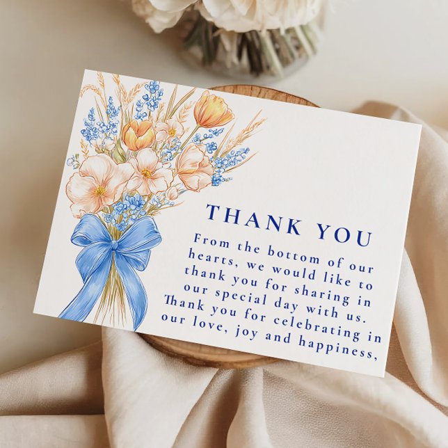 Pastel Wildflower Bow Wedding Thank You Card (Creator Uploaded)