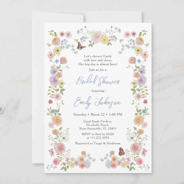 Pastel Wildflower Bridal Shower Invitation (Front)
