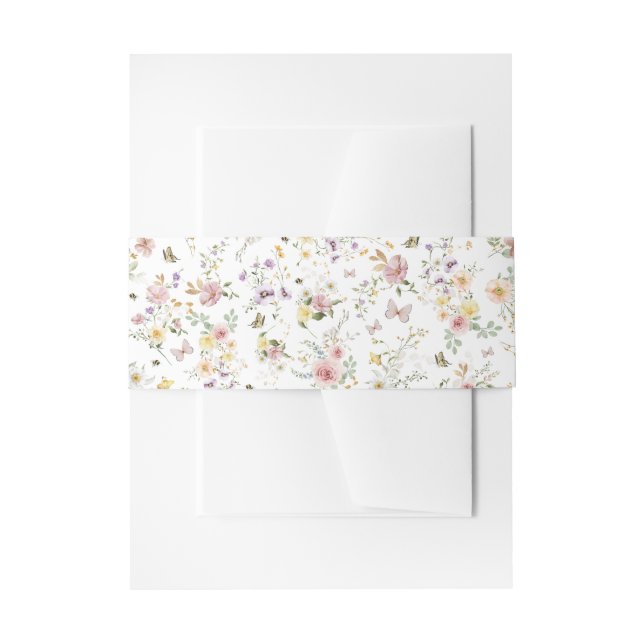 Pastel Wildflower Butterfly Garden Pattern Invitation Belly Band (Front Example)