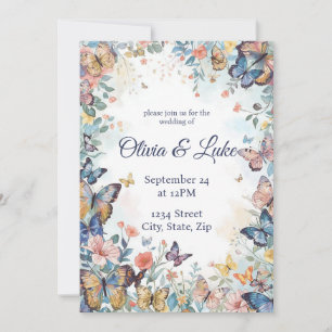 Pastel Wildflower & Butterfly Wedding Invitation